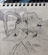 a sketch of a group of people climbing a mountain