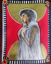 a drawing of a woman wearing a cloak