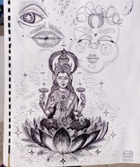 a drawing of a buddha sitting on a lotus