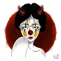 a girl with horns and devil makeup on her face